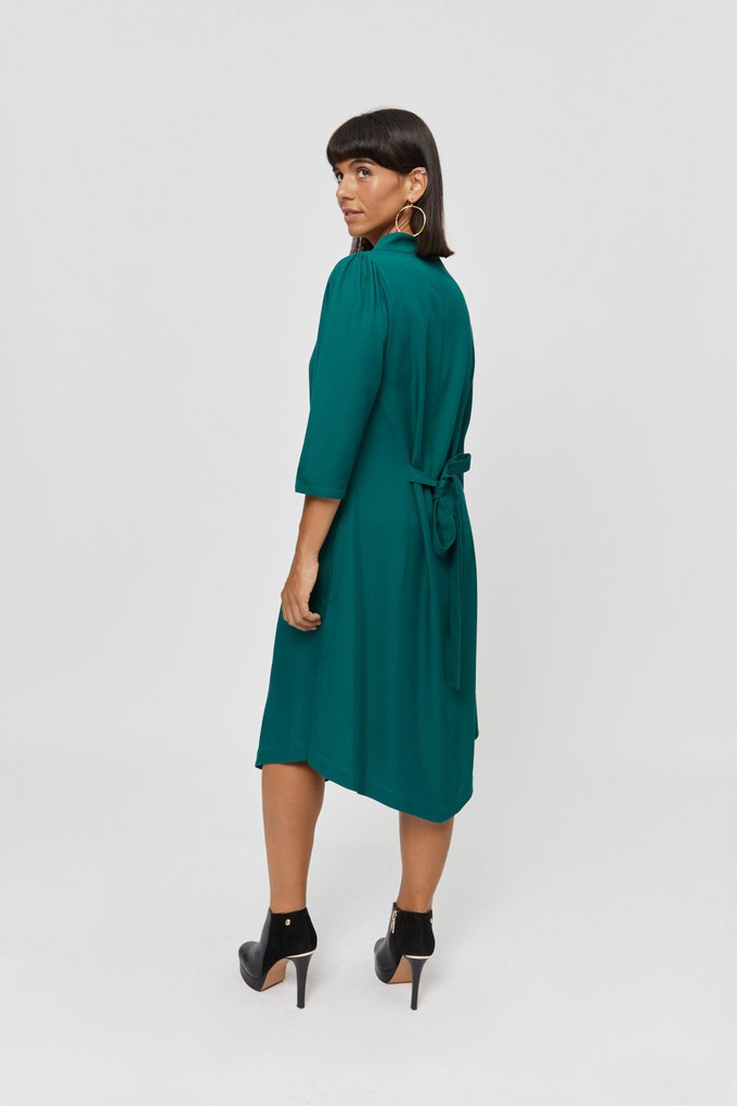 Suzi | Belted Angle Dress with Boat Neckline in Emerald Green from AYANI