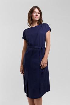 Julia | Elegant Midi Dress with Waist Belts in Dark Blue via AYANI