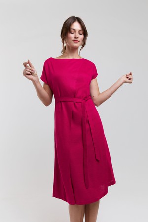 Julia | Elegant Midi Dress with Waist Belts in Cherry Red from AYANI