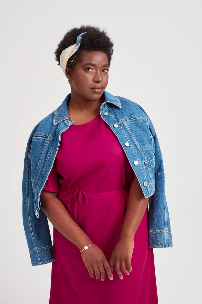 Nika | Round Neck Dress with Butterfly Sleeves in Cherry Red from AYANI