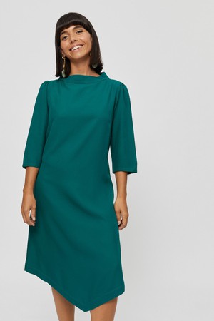 Suzi | Belted Angle Dress with Boat Neckline in Emerald Green from AYANI