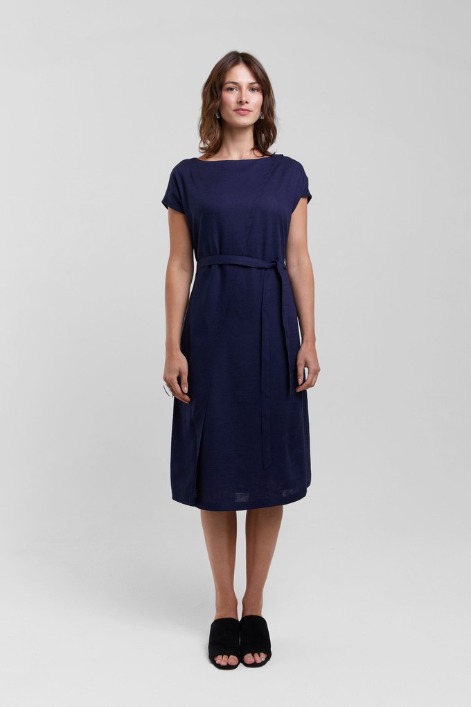 Julia | Elegant Midi Dress with Waist Belts in Dark Blue from AYANI