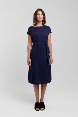 Julia | Elegant Midi Dress with Waist Belts in Dark Blue from AYANI