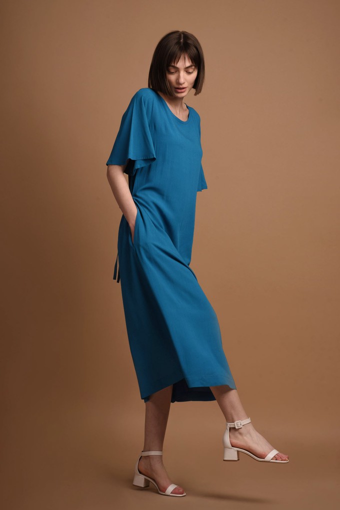 Nika | Round Neck Dress with Butterfly Sleeves in Royal Blue from AYANI