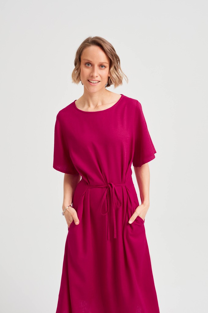 Nika | Round Neck Dress with Butterfly Sleeves in Cherry Red from AYANI
