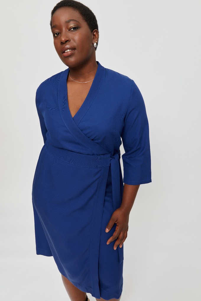 Sandra | Midi Wrap Dress in Midnight Blue from AYANI