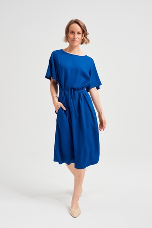 Nika | Round Neck Dress with Butterfly Sleeves in Ocean Blue from AYANI
