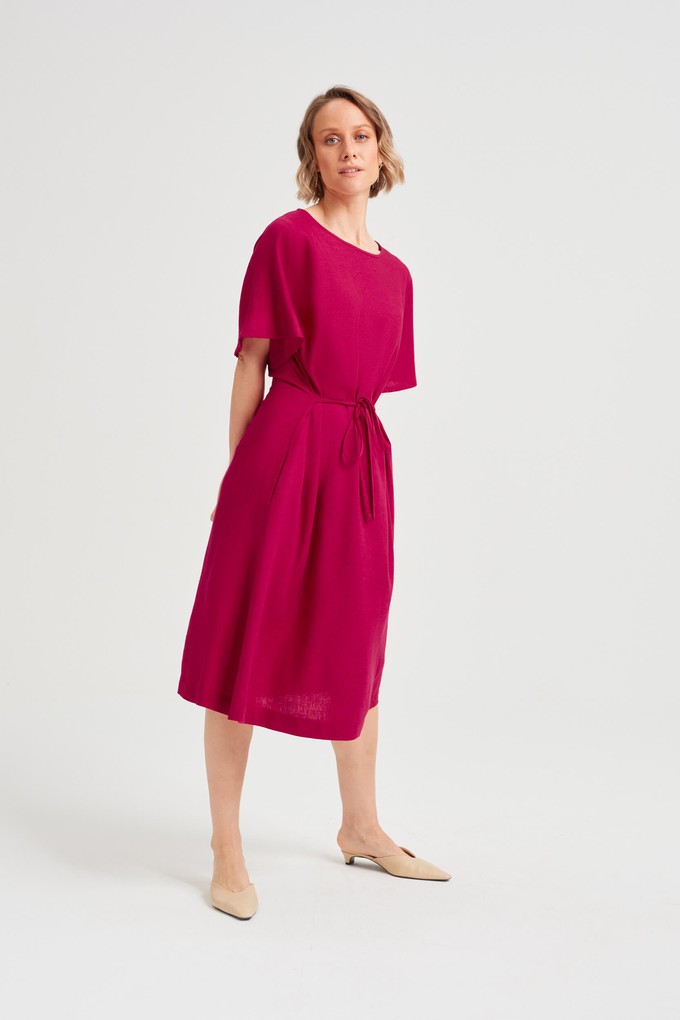 Nika | Round Neck Dress with Butterfly Sleeves in Cherry Red from AYANI