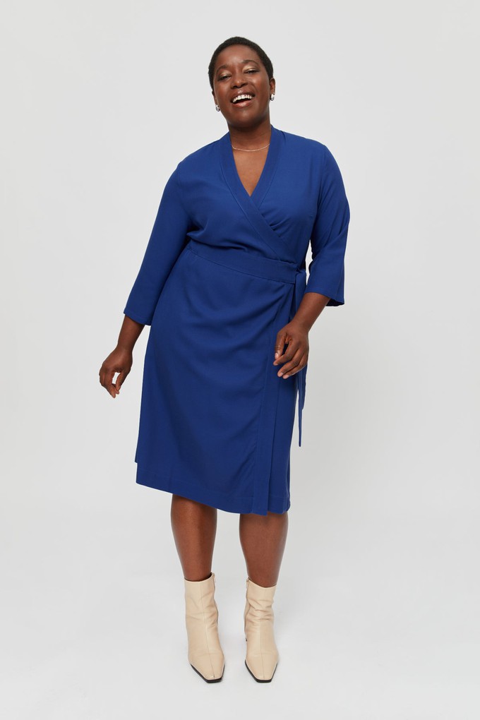 Sandra | Midi Wrap Dress in Midnight Blue from AYANI