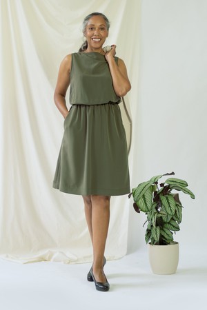 Bella | Sleeveless drapey dress in olive green from AYANI