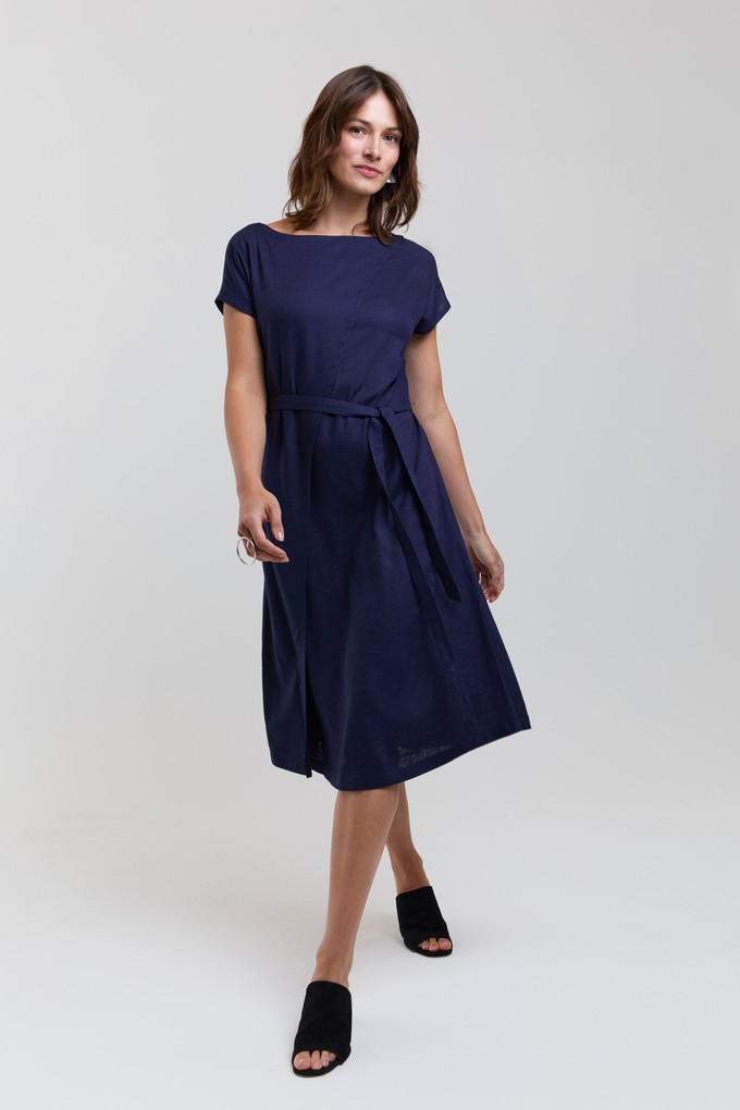 Julia | Elegant Midi Dress with Waist Belts in Dark Blue from AYANI