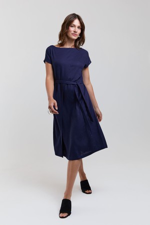 Julia | Elegant Midi Dress with Waist Belts in Dark Blue from AYANI
