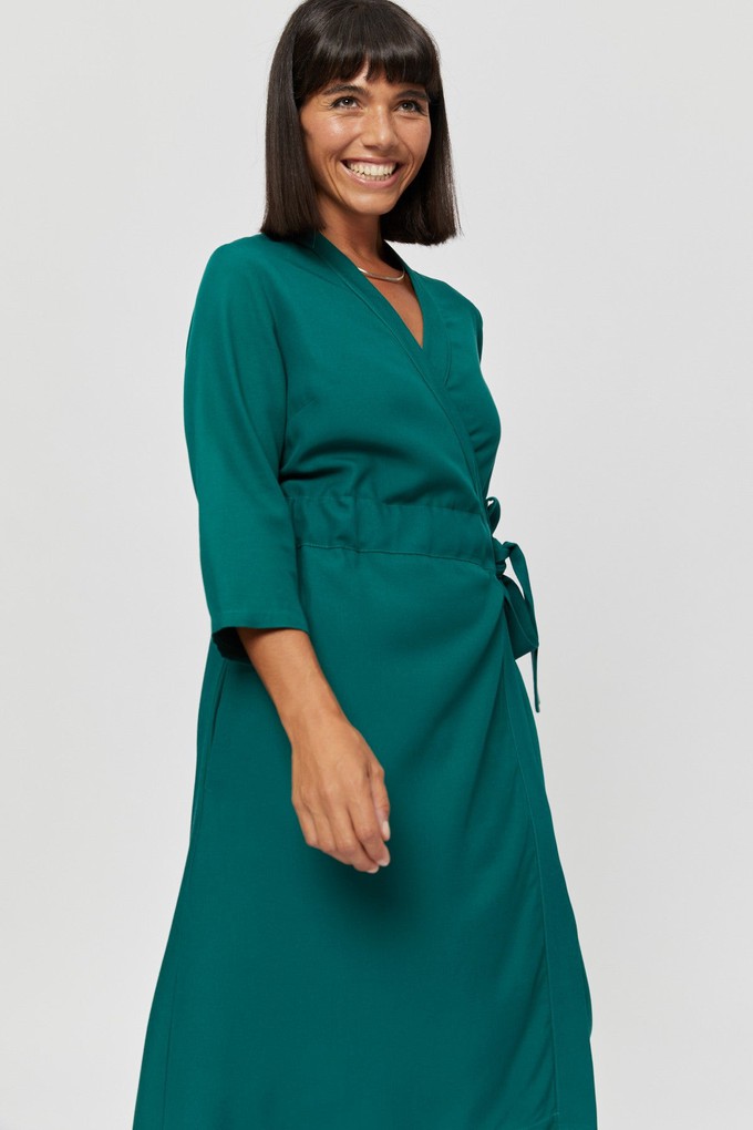 Sandra | Midi Wrap Dress in Emerald Green from AYANI