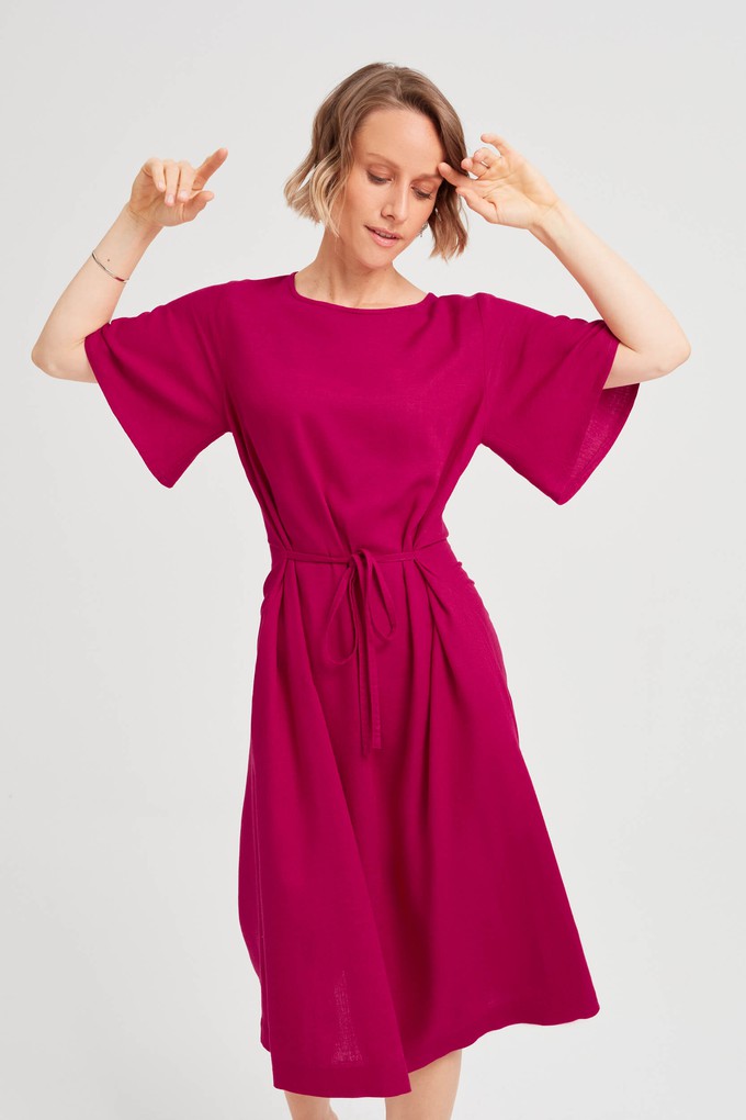 Nika | Round Neck Dress with Butterfly Sleeves in Cherry Red from AYANI