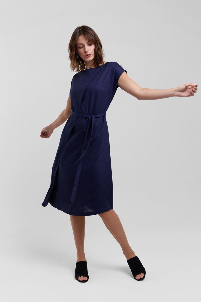 Julia | Elegant Midi Dress with Waist Belts in Dark Blue from AYANI