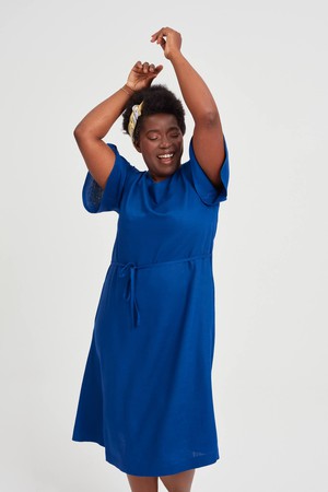 Nika | Round Neck Dress with Butterfly Sleeves in Ocean Blue from AYANI