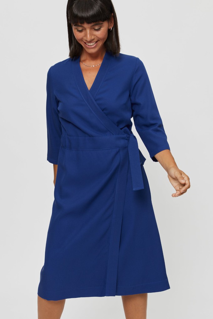 Sandra | Midi Wrap Dress in Midnight Blue from AYANI