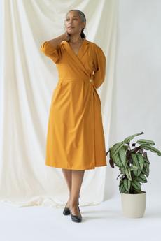 Isabel | Wrap Dress with balloon sleeves in Saffron from AYANI