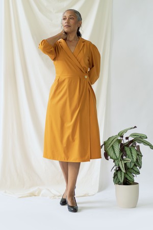 Isabel | Wrap Dress with balloon sleeves in Saffron from AYANI