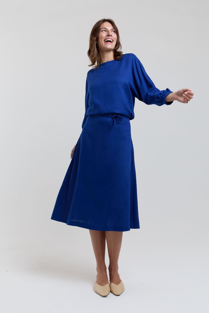 Andrea | Midi Dress with Long Sleeves and Adjustable Waist in Ocean Blue from AYANI