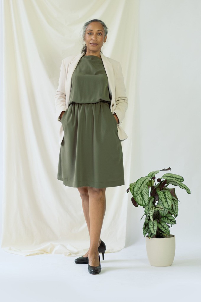 Bella | Sleeveless drapey dress in olive green from AYANI