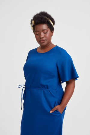Nika | Round Neck Dress with Butterfly Sleeves in Ocean Blue from AYANI