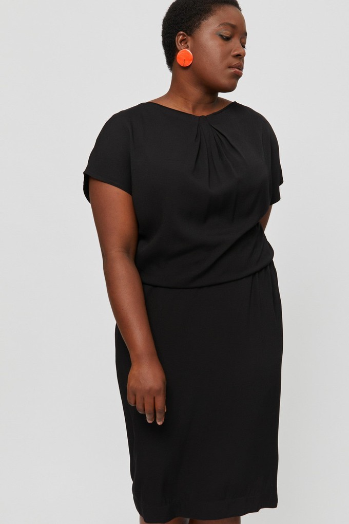 Amy | Midi Dress with Pencil Skirt and Neckline Detail in Black from AYANI