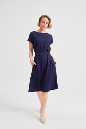 Sati | Midi Dress with Boat Neck in Black-Blue from AYANI