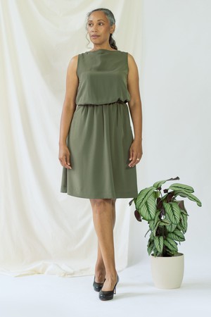 Bella | Sleeveless drapey dress in olive green from AYANI