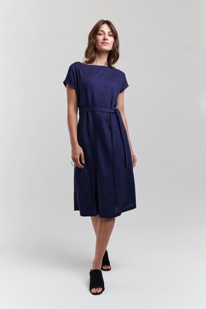 Julia | Elegant Midi Dress with Waist Belts in Dark Blue from AYANI