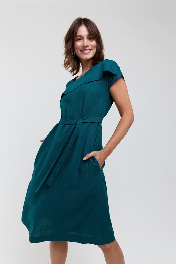Daniela | Elegant Midi Dress with Soft Ruffle Neckline in Green from AYANI