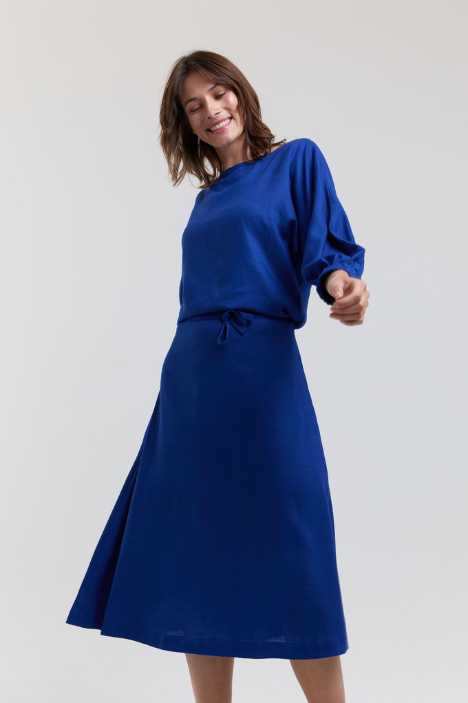 Andrea | Midi Dress with Long Sleeves and Adjustable Waist in Ocean Blue from AYANI