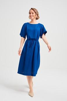 Nika | Round Neck Dress with Butterfly Sleeves in Ocean Blue via AYANI