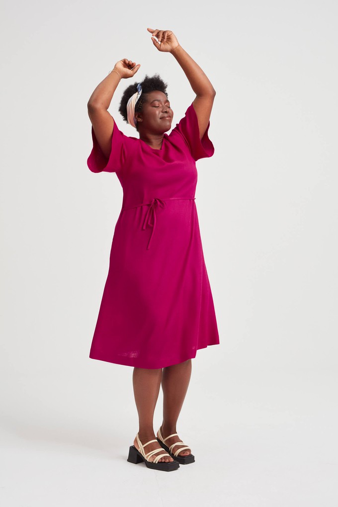 Nika | Round Neck Dress with Butterfly Sleeves in Cherry Red from AYANI