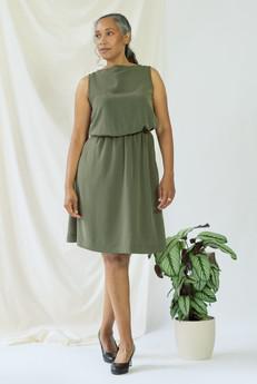 Bella | Sleeveless drapey dress in olive green from AYANI