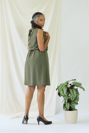 Bella | Sleeveless drapey dress in olive green from AYANI