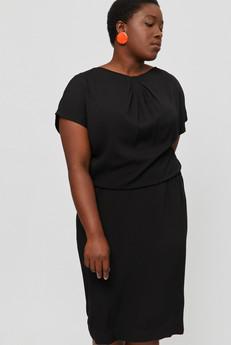 Amy | Midi Dress with Pencil Skirt and Neckline Detail in Black via AYANI