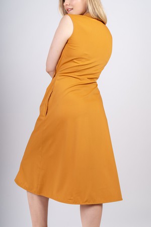 Sara | Sleeveless midi wrap dress in saffron from AYANI