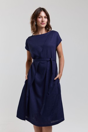 Julia | Elegant Midi Dress with Waist Belts in Dark Blue from AYANI