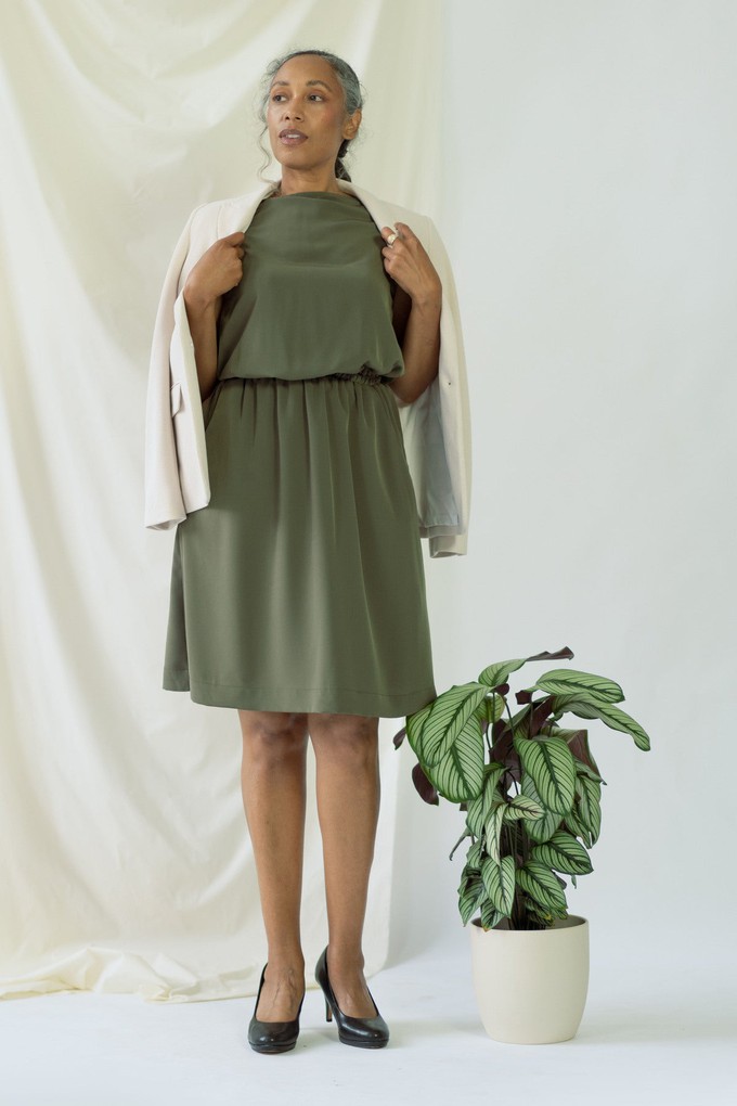 Bella | Sleeveless drapey dress in olive green from AYANI