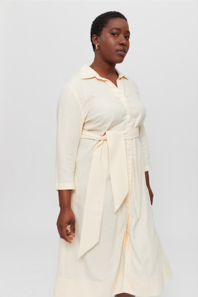 Mariam | Linen Shirt Dress with Wide Belt in Cream from AYANI