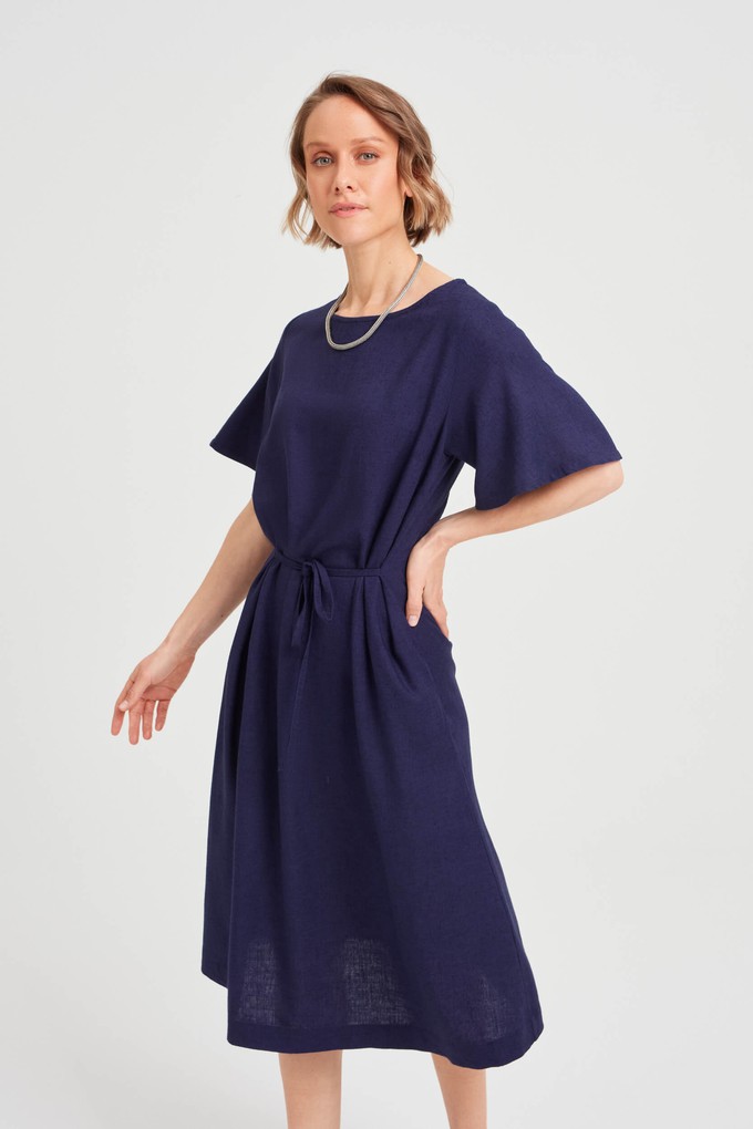 Nika | Round Neck Dress with Butterfly Sleeves in Black-Blue from AYANI