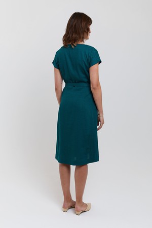 Daniela | Elegant Midi Dress with Soft Ruffle Neckline in Green from AYANI