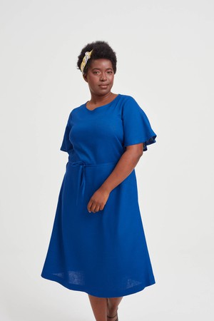 Nika | Round Neck Dress with Butterfly Sleeves in Ocean Blue from AYANI