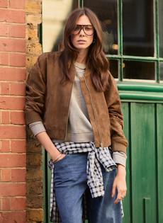 Alexis Suede Cropped Bomber Jacket via Baukjen