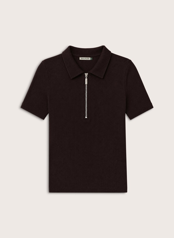 Ivy Ribbed Short-Sleeve Zip Top from Baukjen