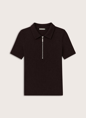 Ivy Ribbed Short-Sleeve Zip Top from Baukjen
