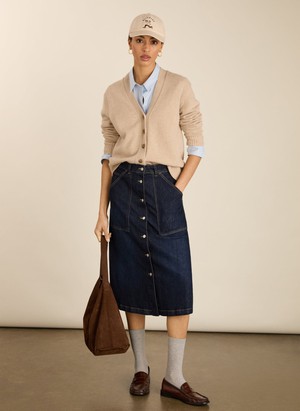 Bobbie Organic Cotton Stretch Denim Midi Skirt from Baukjen