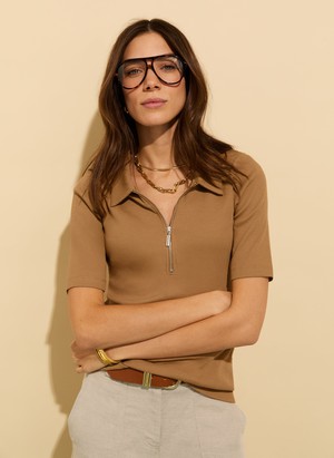 Ivy Organic Rib Zip Collar Top from Baukjen