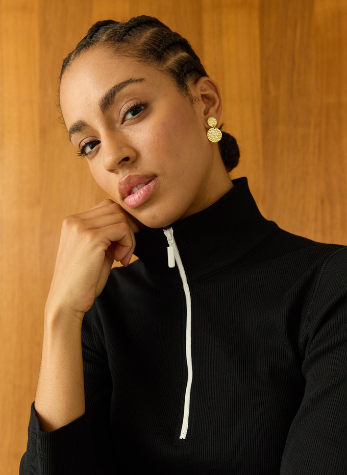 Clayton Organic Cotton Zip Turtleneck Top from Baukjen